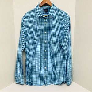 J. by J. Crew Thompson Flex Wrinkle Free Blue Teal White Check Size XL 17-17 1/2